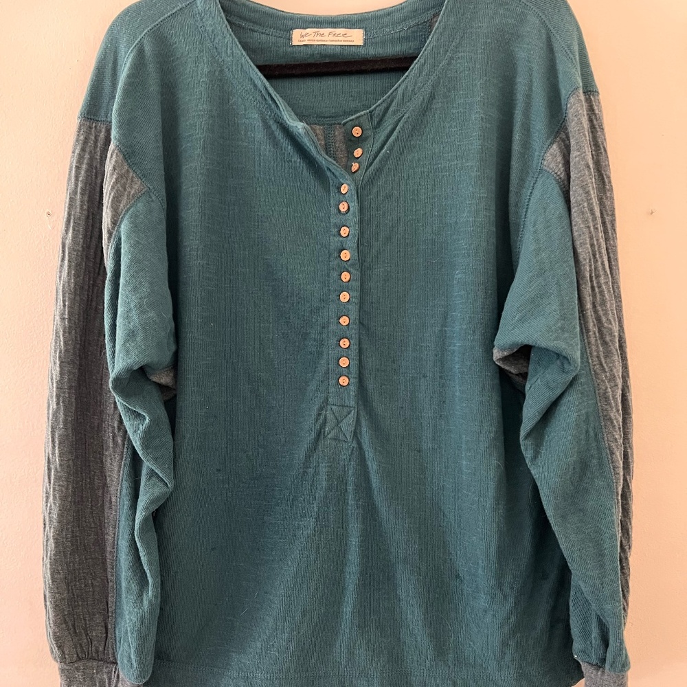 Free People - We The Free Knit Henley - Teal Blue - Sz Small